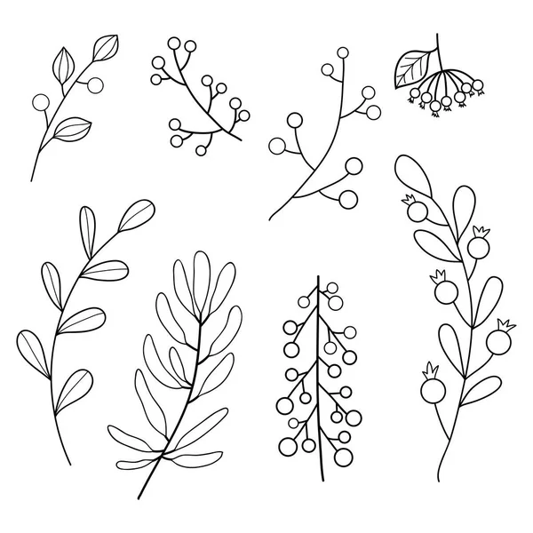 Set Flowers Icons Image Relaxing Line Art Style Illustration Print — Stock Vector