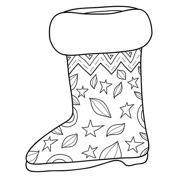 Christmas Boot Ornaments Image Relaxing Line Art Style Illustration Print — 스톡 벡터