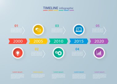5 adımlar ve simgeler için gerçekçi renkli daireler ile Infographics zaman çizelgesi şablonu. İş akışı düzeni, diyagram, numarası seçenekleri için kullanılabilir, adım seçenekleri, web tasarım, infographics, sunumlar.