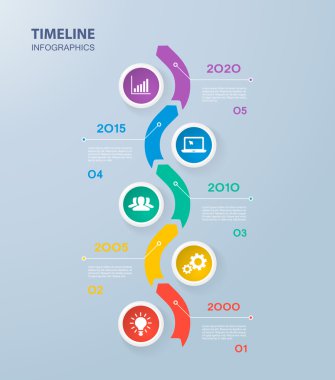 5 adımlar ve simgeler için gerçekçi renkli daireler ile Infographics zaman çizelgesi şablonu. İş akışı düzeni, diyagram, numarası seçenekleri için kullanılabilir, adım seçenekleri, web tasarım, infographics, sunumlar.