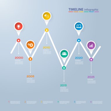 6 adımlar ve simgeler için gerçekçi renkli daireler ile Infographics zaman çizelgesi şablonu. İş akışı düzeni, diyagram, numarası seçenekleri için kullanılabilir, adım seçenekleri, web tasarım, infographics, sunumlar.