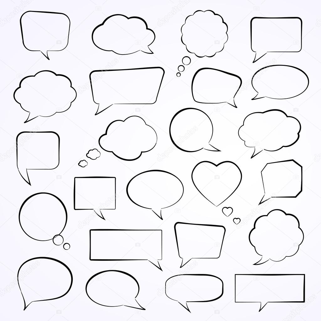 Set of hand-drawn speech bubbles. Vector illustration.