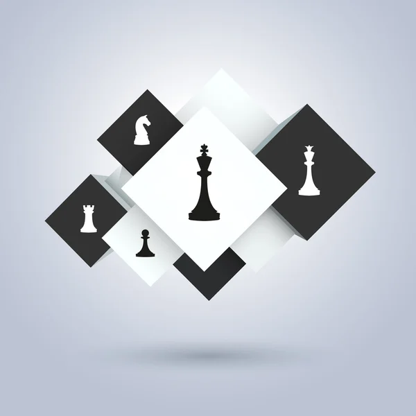 3d abstract black end white cubes infographic with chess icons. Vector illustration. Eps 10. Can be used for infographics, presentations, web design, banner, poster. — Stock Vector