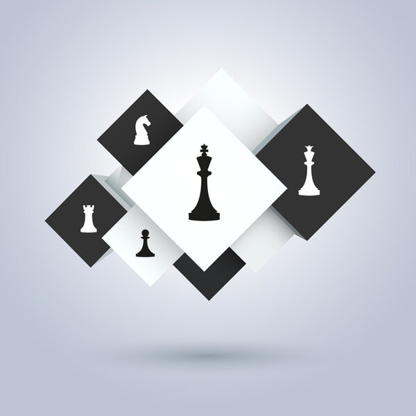 3d abstract black end white cubes infographic with chess icons. Vector illustration. Eps 10. Can be used for infographics, presentations, web design, banner, poster.