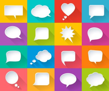 Set of blank white paper speech bubbles in flat design with shadows. Vector illustration. EPS 10.