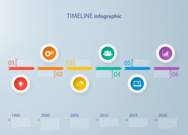 6 adımlar ve simgeler için gerçekçi renkli daireler ile Infographics zaman çizelgesi şablonu. İş akışı düzeni, diyagram, numarası seçenekleri için kullanılabilir, adım seçenekleri, web tasarım, infographics, sunumlar.
