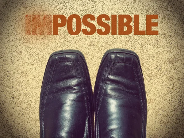 Black Men Shoes Words Impossible Possible — стоковое фото