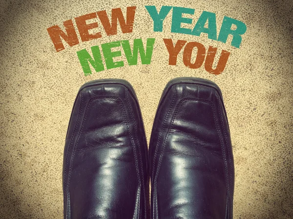 Schwarze Herrenschuhe Schuhe Mit Den Worten Neujahr Neu — Stockfoto