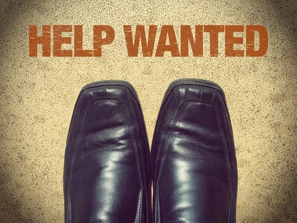 Black Men Shoes Shoes Words Help Wanted — Stock Photo, Image