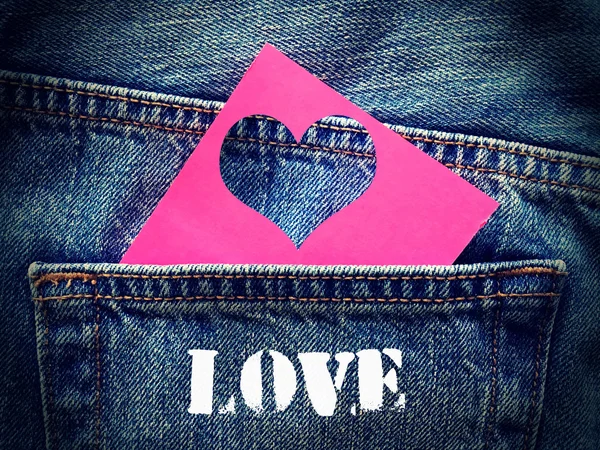 Love Heart Pocket Blue Denim Jeans — Stock Photo, Image