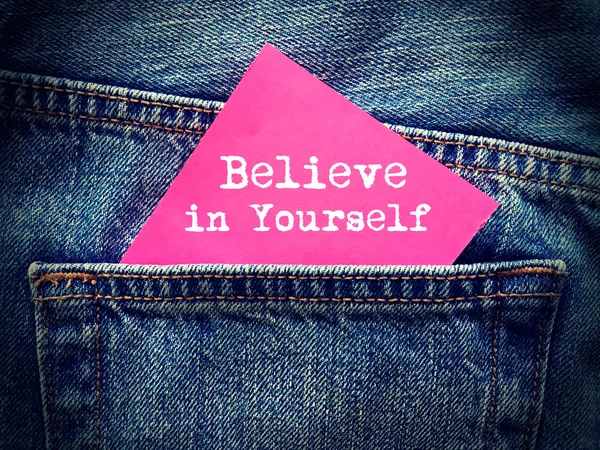 Believe Yourself Word Jeans Background 스톡 사진