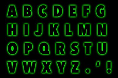 Siyah arkaplanda yeşil neon harfler