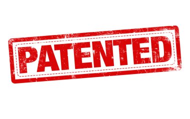 Beyaz arkaplanda patentli kırmızı pul metni