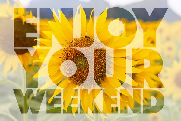 Enjoy your weekend word on sunflower background — Stock Photo, Image
