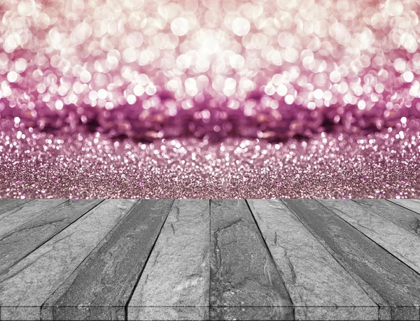 Piso de concreto e rosa brilho bokeh resumo para fundo — Fotografia de Stock