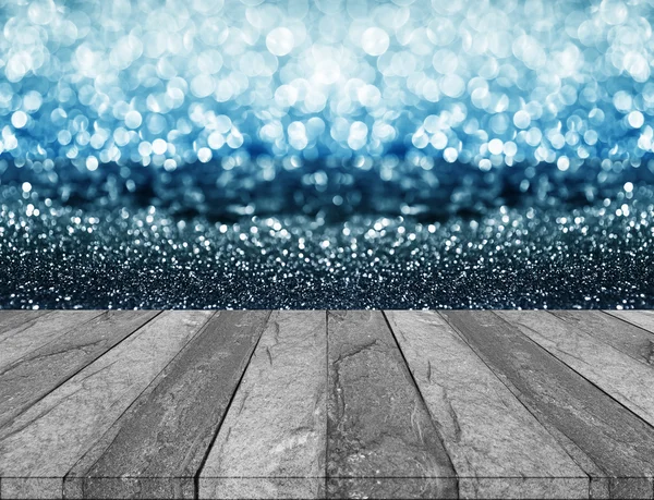 Бетонный пол и синий блеск bokeh абстрактный для фона — стоковое фото