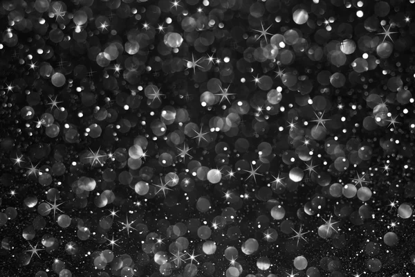 Nero Glitter Bokeh Con Stelle Sfondo Astratto — Foto Stock