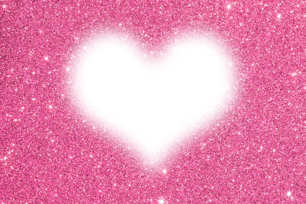 Rosa Glitter Texture Sfondo Astratto Con Cuore Bianco — Foto Stock