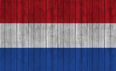 Ahşap doku arka planında Hollanda bayrağı