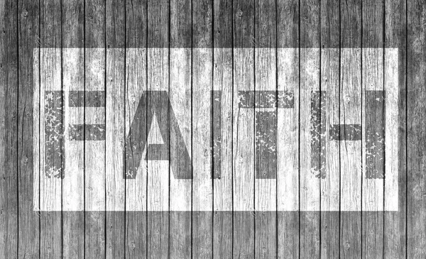 Palavra de fé em fundo de textura de madeira — Fotografia de Stock