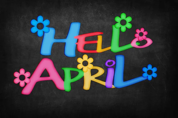 Hallo April Woord Blackboard Met Kleurrijke Bloem — Stockfoto