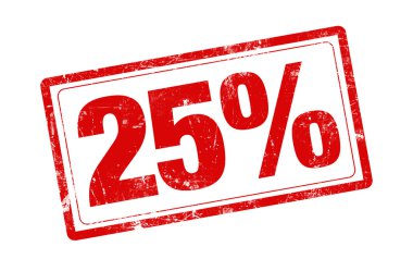Beyaz zemin üzerine kırmızı damga metni kapalı % 25
