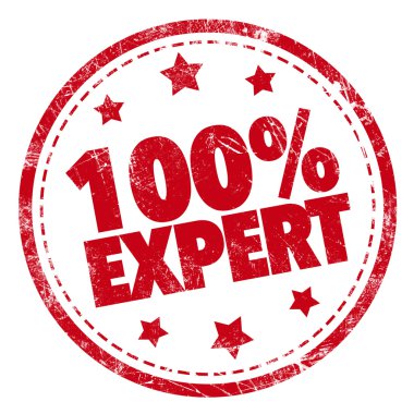 Beyaz arkaplanda% 100 Uzman Sözcüğü kırmızı damga metni