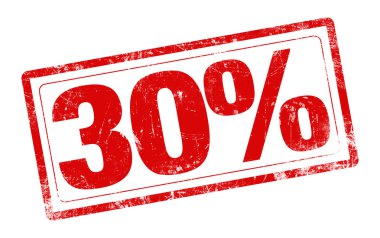 Beyaz arkaplandaki kırmızı damga metninde% 30 indirim