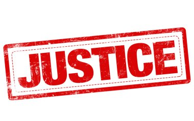 Adalet kelime kırmızı damga metni beyaz arka plan üzerinde