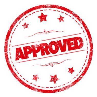 beyaz zemin üzerine kırmızı pul onaylı