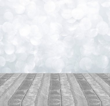 concrete counter top on bokeh white silver backgroun