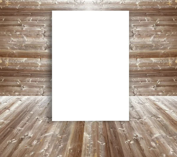 Blank White Poster Leaning Wooden Wall Mock Your Product Content — Stock Photo, Image