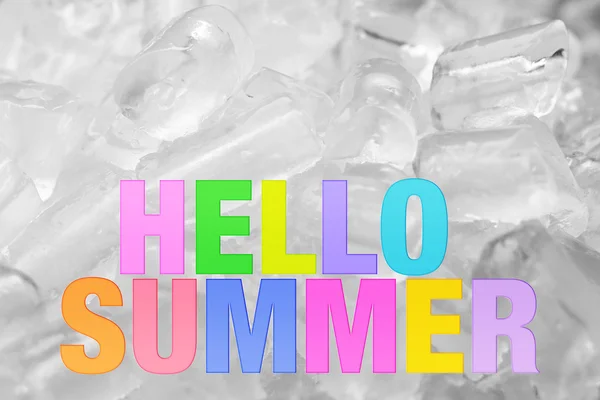 Background of ice cubes with words "Hello Summer" — Stock Photo, Image