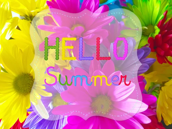 Hello Summer Words Colorful Flowers Background Oil Paint Effect — 스톡 사진