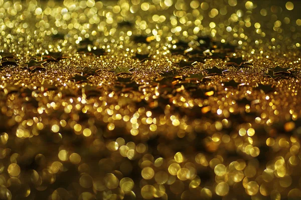 Goldsterne Mit Glitzernder Bokeh Textur Abstrakter Hintergrund — Stockfoto