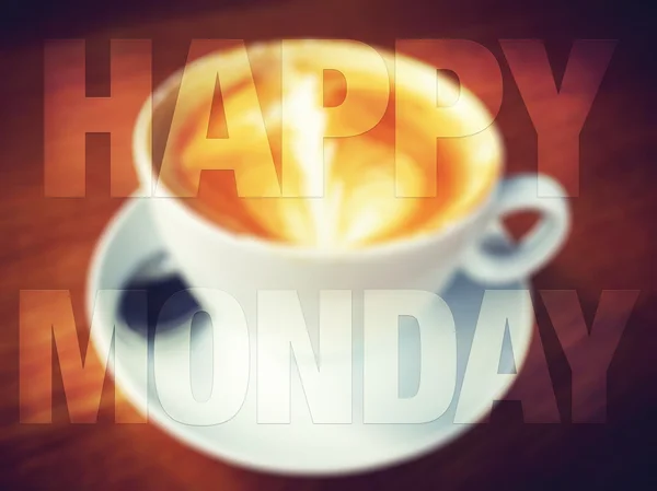 Λέξη Ευτυχισμένη Δευτέρα Στο Θολό Φόντο Φλιτζάνι Καφέ — Φωτογραφία Αρχείου