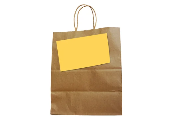Paper Bag Isolated White Background Blank Note — Stock Photo, Image