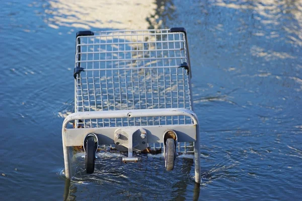 Grocery store shopping cart in water