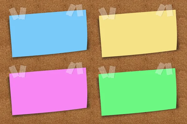 Corckboard Four Blank Colorful Sticky Notes — Stock Photo, Image