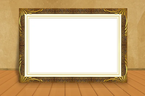 Empty Gold Wooden Frame Montage Display Your Products — Stock Photo, Image