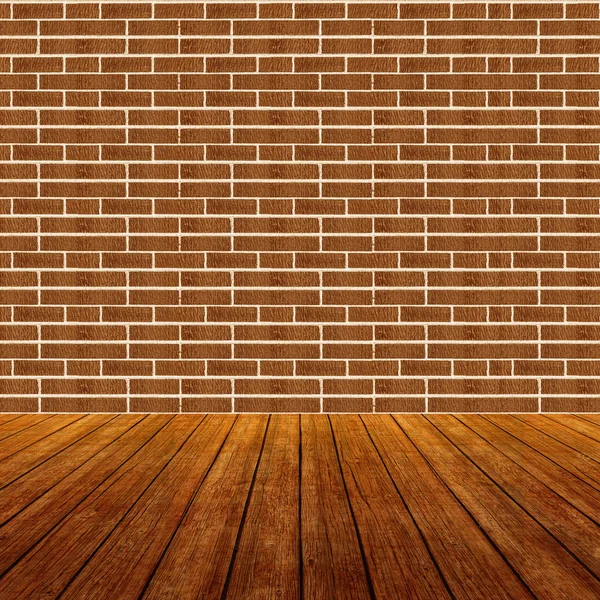 Wooden Floor Brick Wall Display Product Background — 스톡 사진