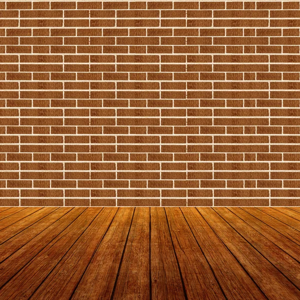 Houten Vloer Bakstenen Wand Voor Het Weergeven Van Product Achtergrond — Stockfoto