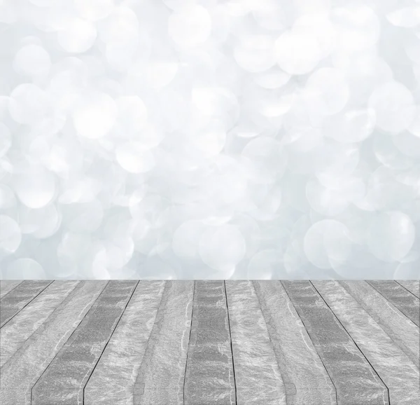 Betonarbeitsplatte Auf Weißem Bokeh Silber Hintergrund — Stockfoto