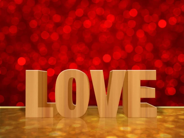 Love Word Wooden Texture Red Bokeh Background Valentine Day — 스톡 사진