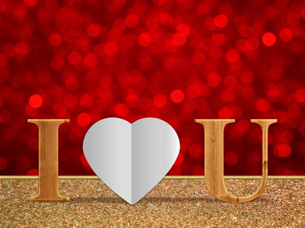 Love You Wooden Texture Red Bokeh Background Valentine Day — стоковое фото