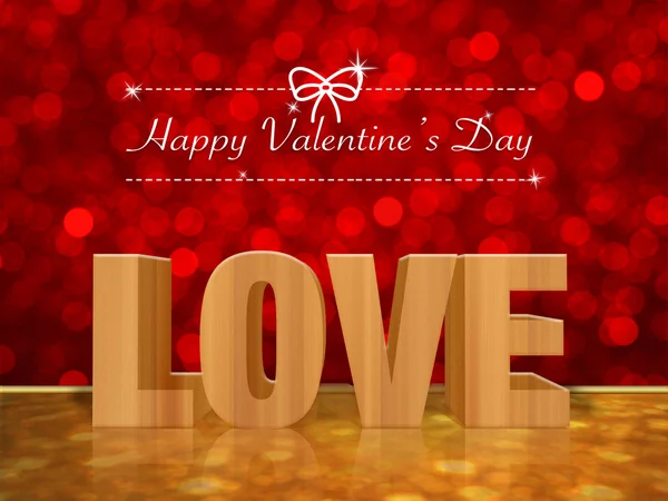 Láska Slovo Dřevěná Textura Červeném Pozadí Bokeh Valentýna — Stock fotografie