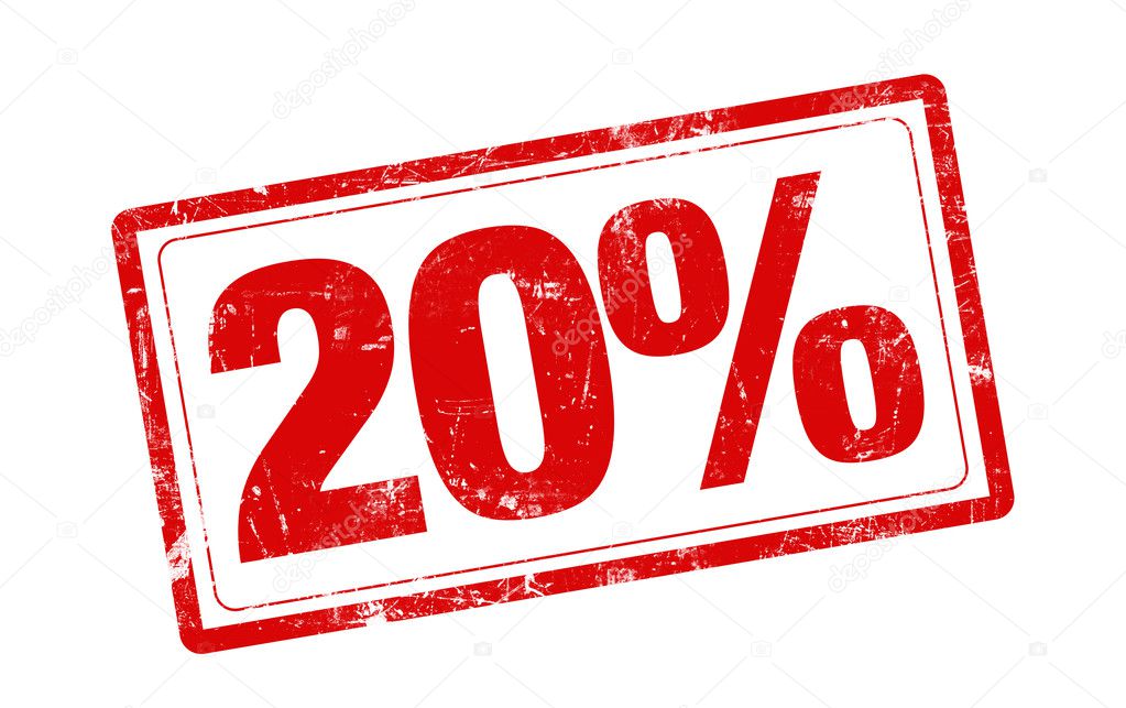 20% OFF red stamp text on white background