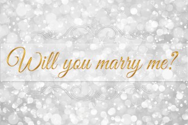 Benimle evlenir misin? beyaz gümüş parıltılı bokeh soyut arkaplan