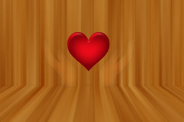Drží Červené Srdce Dřevěné Zdi Stylu — Stock fotografie