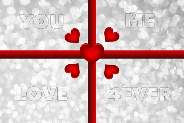 Words You Love 4Ever White Bokeh Background Red Ribbon Hearts — 스톡 사진